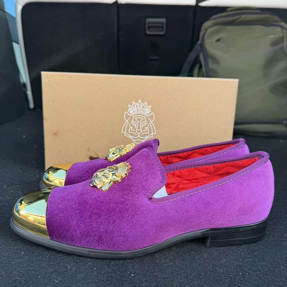 Erphpre Paul‎ EP2022036 Shoes Mens Size 9 Purple Velvet Cap Toe Loafers Dress
